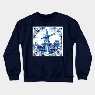 Dutch Blue Delft Large Windmill Scene Print Crewneck Sweatshirt